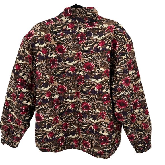 Anna And Frank Womens 100% Silk Quilted Brown Floral Zip Front Bomber Jacket L - Picture 7 of 13
